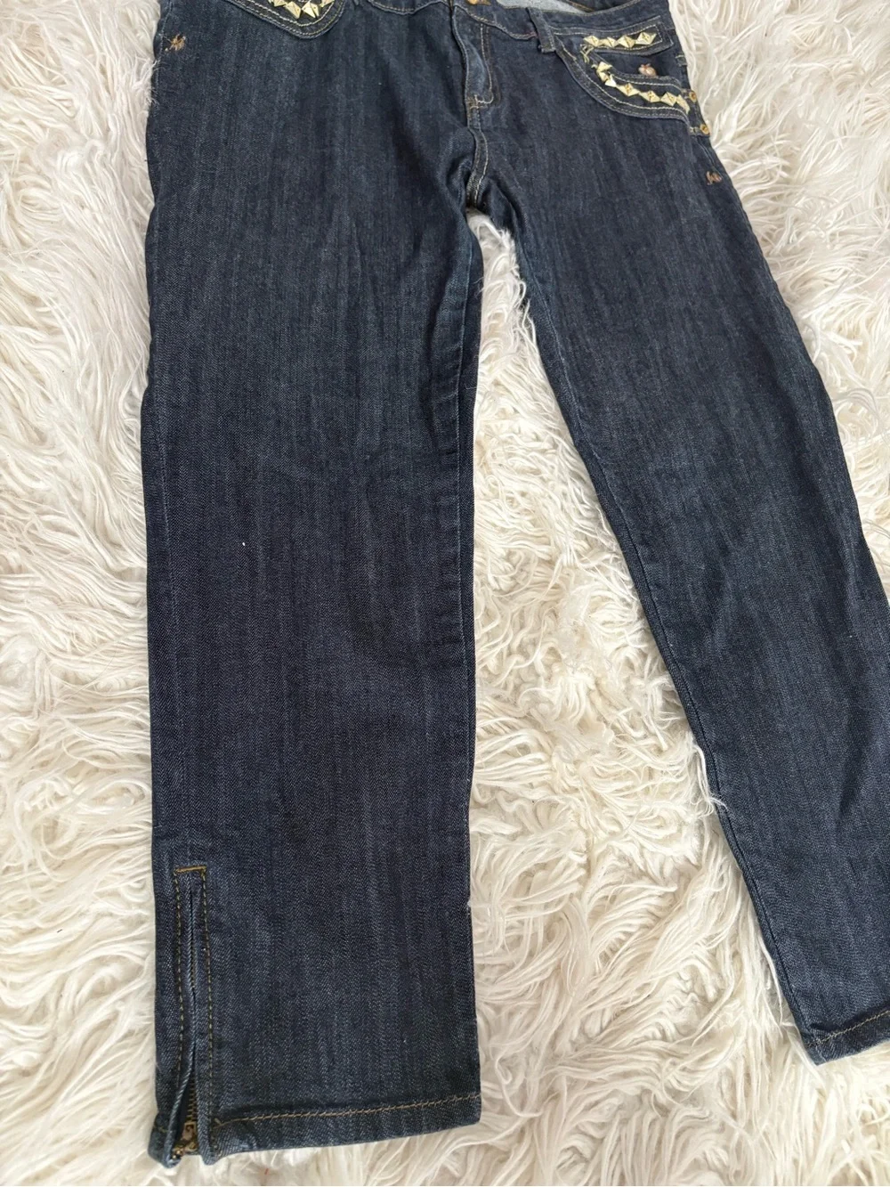 Vintage Y2K Apple Bottoms Dark Wash Jeans Studded Pockets Ankle Zip Size 13 / 14